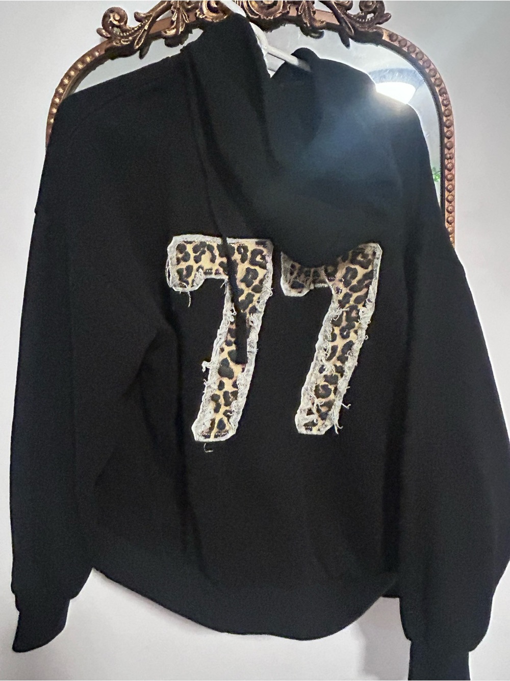 Edikted Black Hoodie with Leopard '77' Appliqué